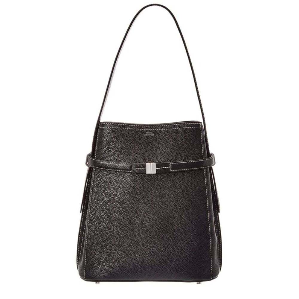 Toteme Belted Leather Bucket Bag, Black